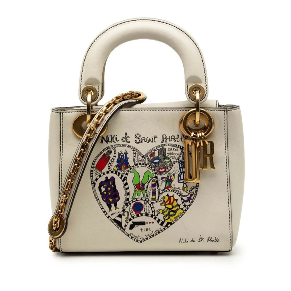 Christian Dior Lady Niki de Saint Phalle Shoulder Bag Off White Leather
